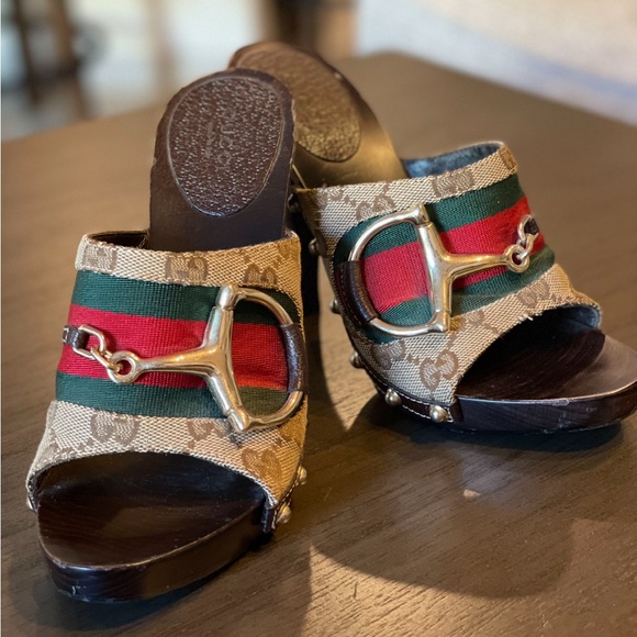 GUCCI Signature Web Horsebit Clog Heel Sandals 5.5 - Picture 4 of 7